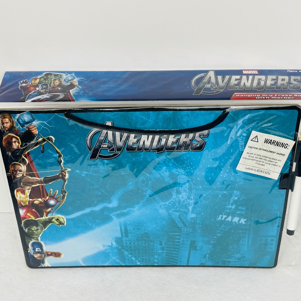 Marvel Avengers Hanging Dry Erase Board with Marker Stark Blue Kids Room Decor